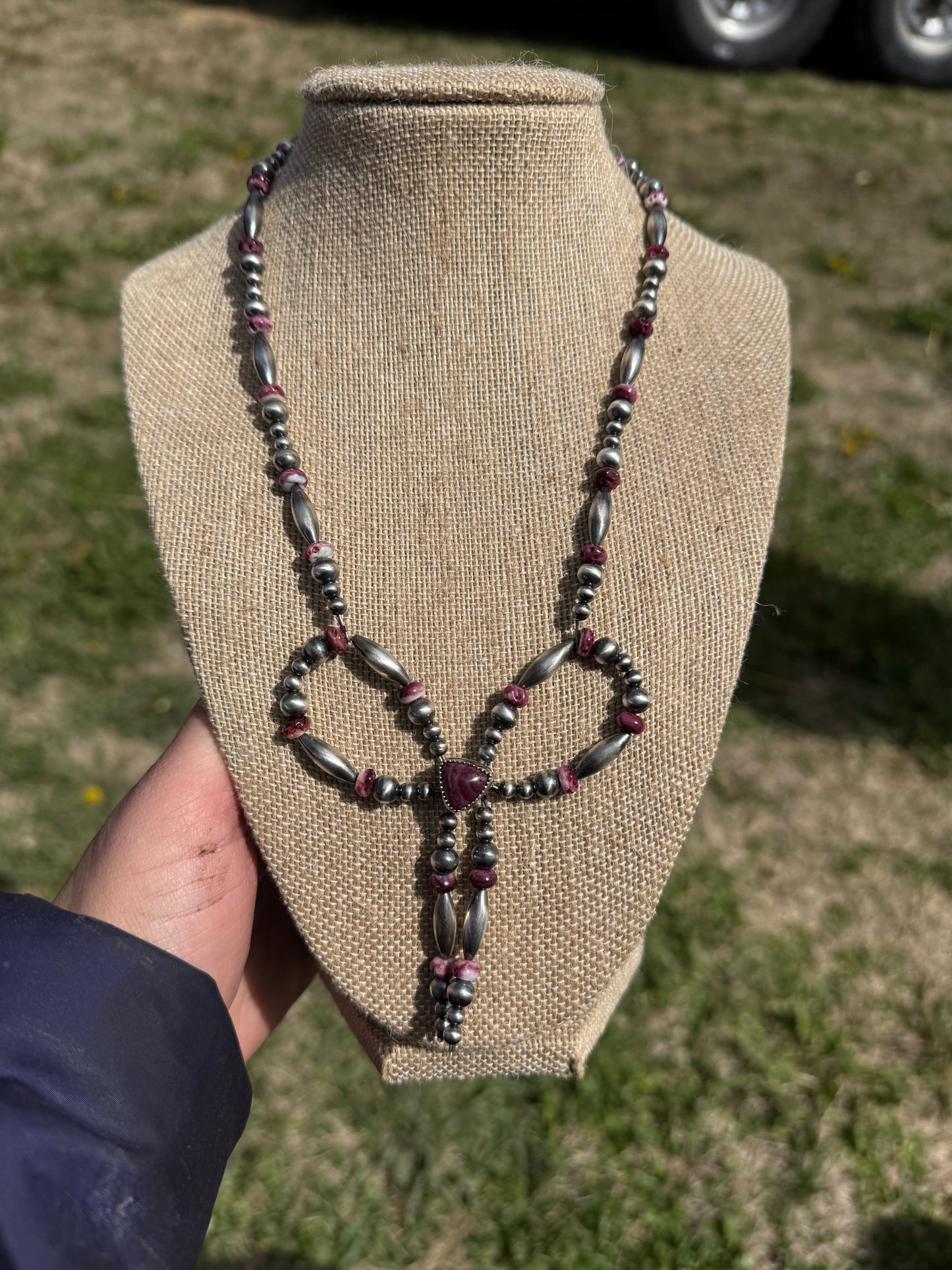 Purple Spiny Stone Torpedo Bead Bow Necklace
