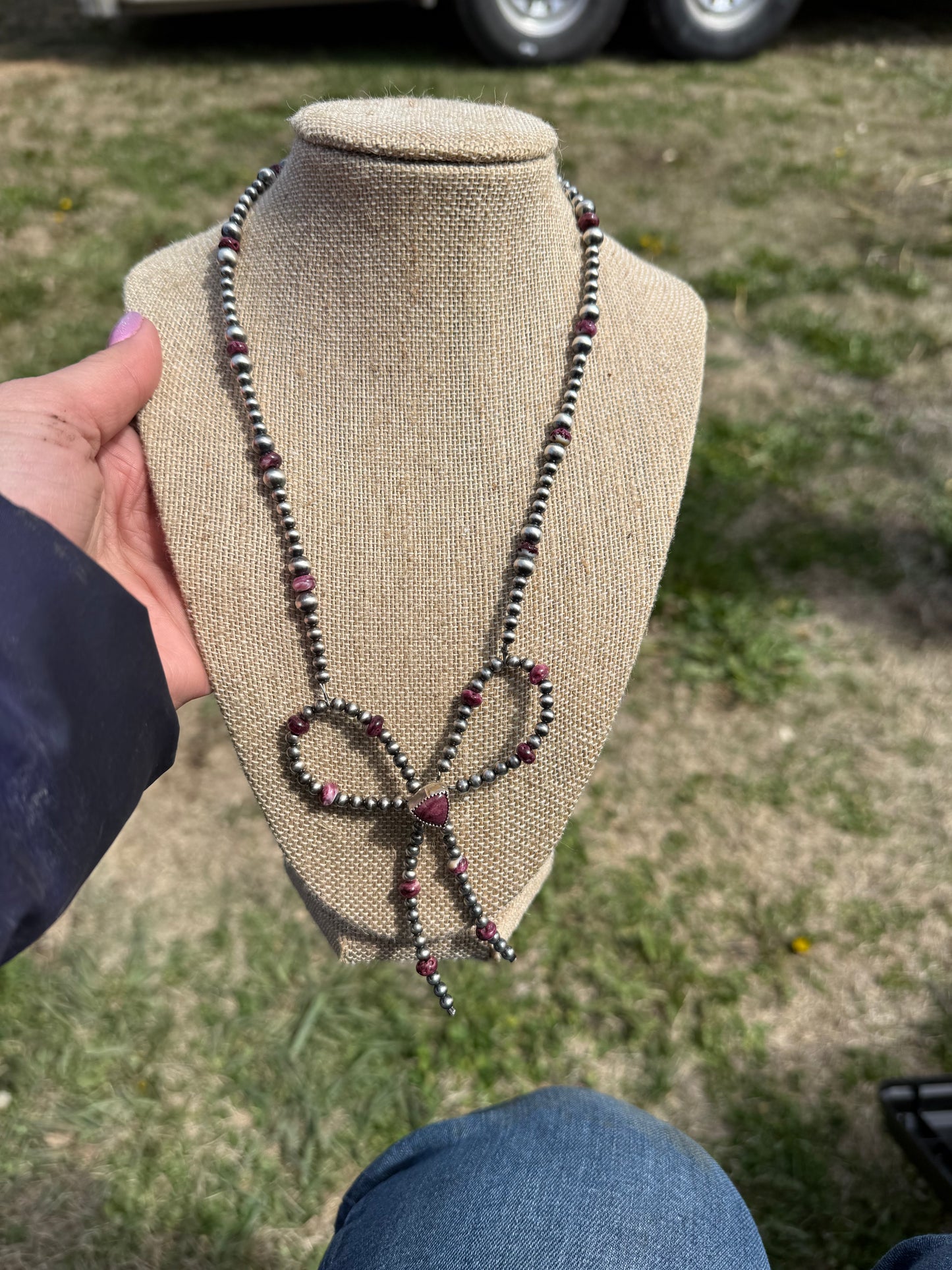 Purple Spiny Stone Navajo Pearl Bow Necklace