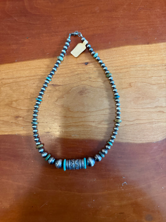 Turquoise and Barrel Beaded Necklace